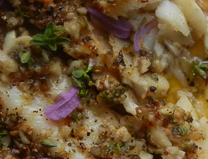hake and lavender close up